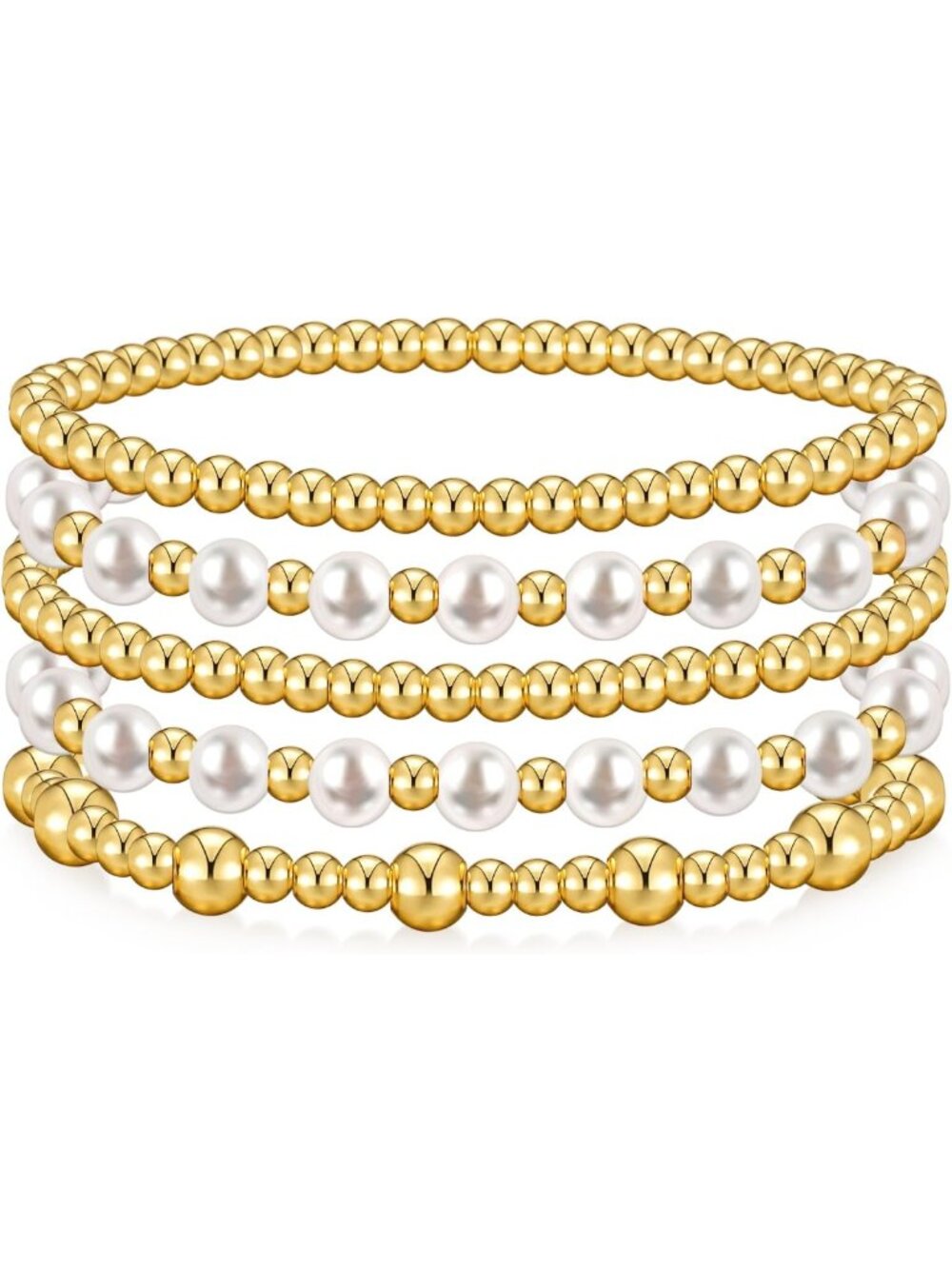 Elegant Gold Bracelet Stack for Women | Pearl Beaded & 14K Gold Plated Stretch